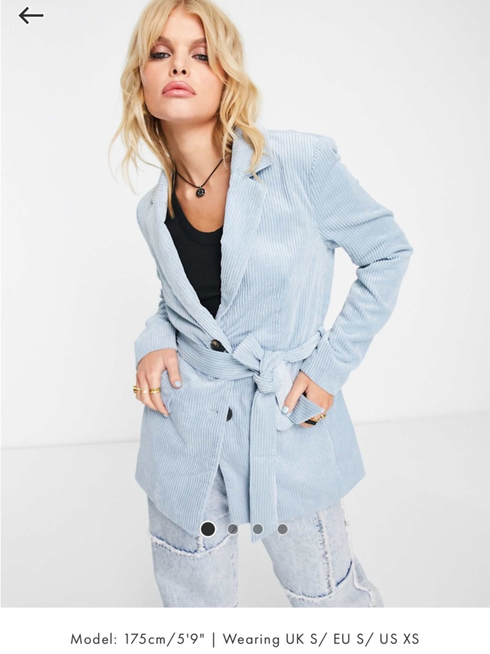 Only Light Blue Corduroy Belted Blazer